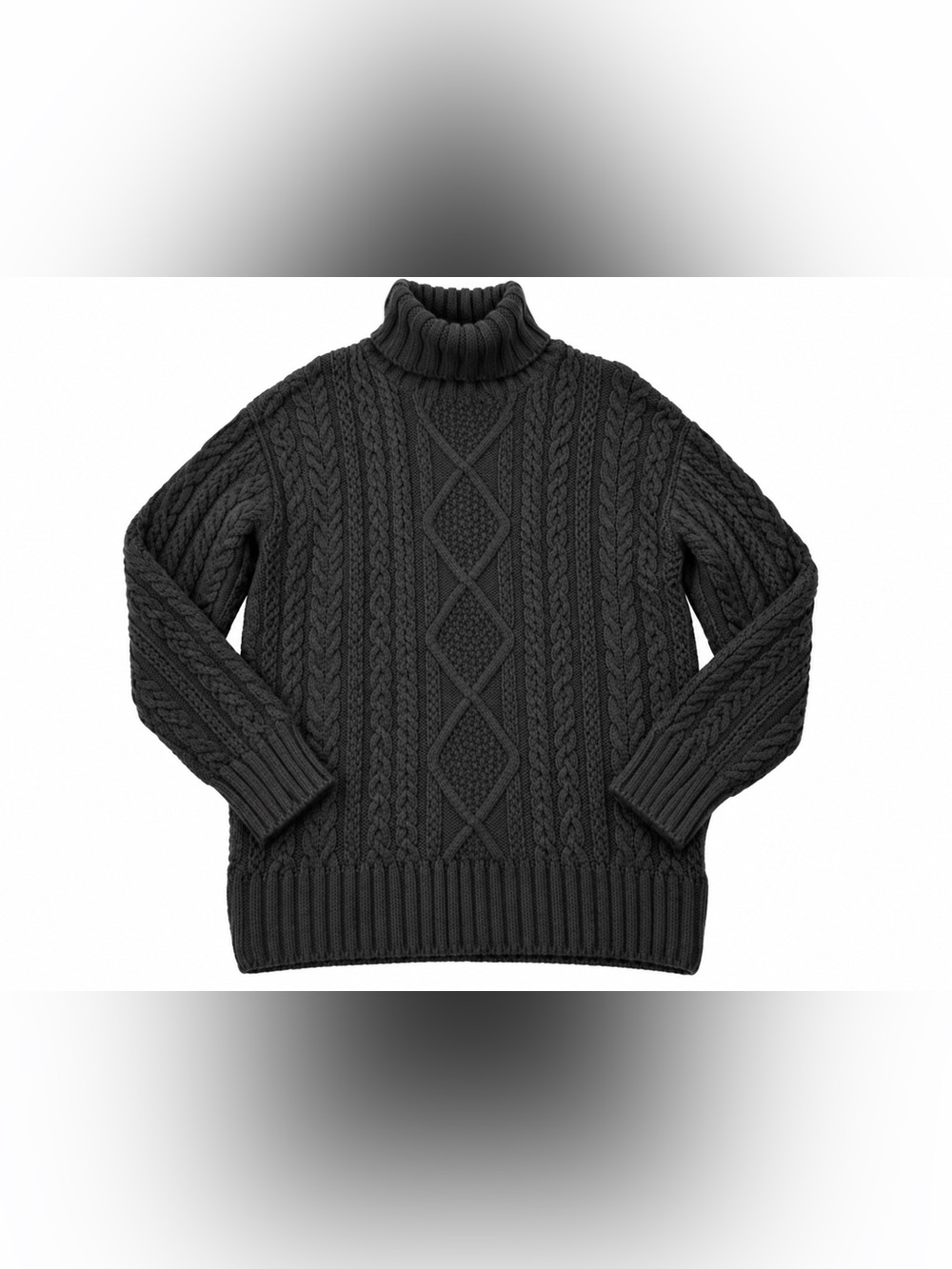 Women’s Medium Black Cable Knit Turtleneck Sweater Chunky Long Sleeve